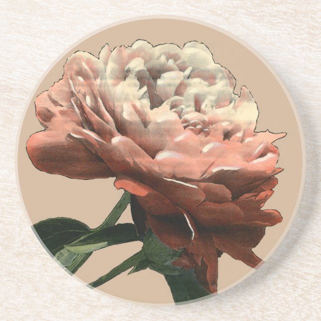 Ruby Red Rose with White Accents Coaster (Front)