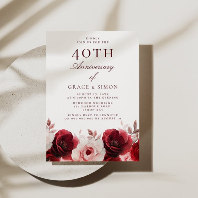 Ruby Red Roses 40th Wedding Anniversary Invitation (Creator Uploaded)