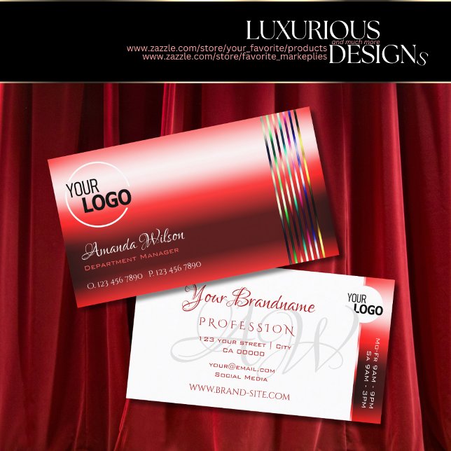 Ruby Red Shimmer Effects Opening Hours add Logo Business Card (Creator Uploaded)