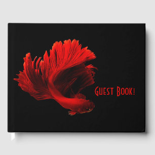 Ruby Red Siamese Fighting Fish Custom Text Guest Book