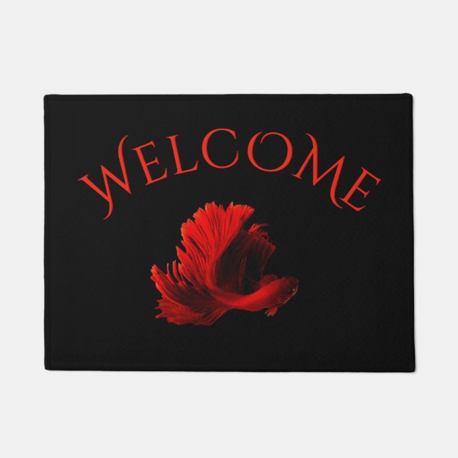 Ruby Red Siamese Fighting Fish Welcome Doormat (Front)