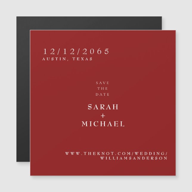 Ruby Red Simple Wedding Magnet Save the Date (Front/Back)