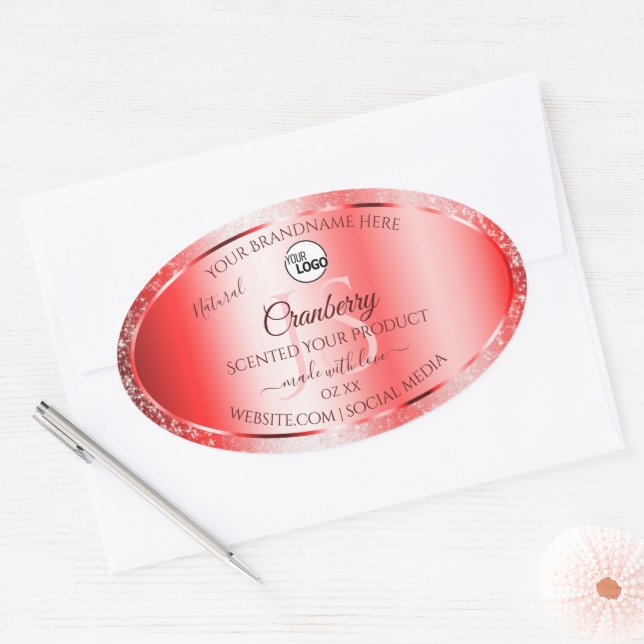Ruby Red Soft Glitter Product Labels Monogram Logo (Envelope)