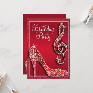 Ruby Red Stiletto & Treble Clef Birthday Invitation