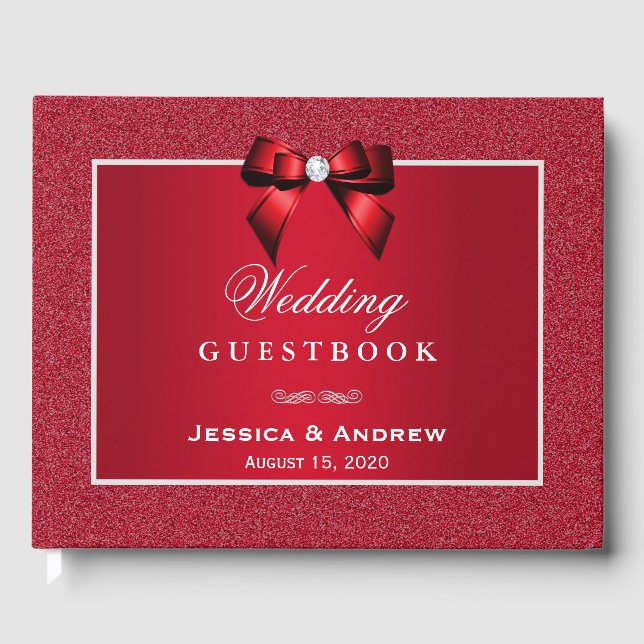 Ruby Red & Stylish Gem Wedding Guest Book (Front)