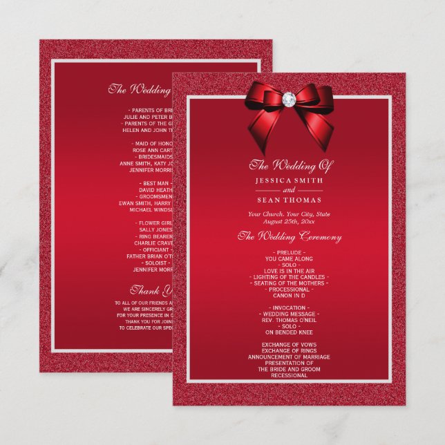 Ruby Red & Stylish Gem Wedding Program (Front/Back)