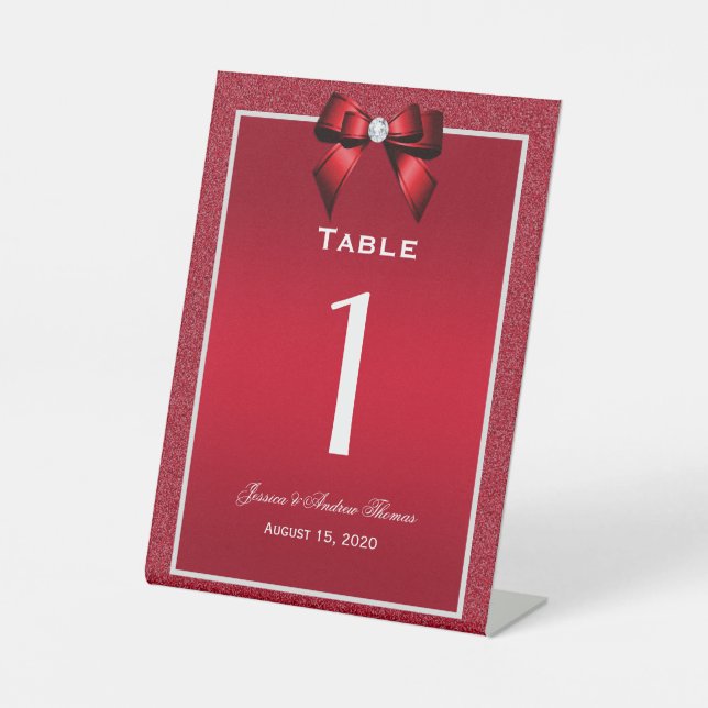 Ruby Red & Stylish Gem Wedding Table Number Pedestal Sign (Front)