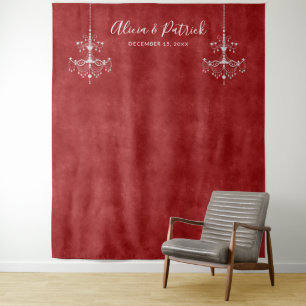 Ruby Red White Chandeliers Wedding Photo Backdrop Tapestry