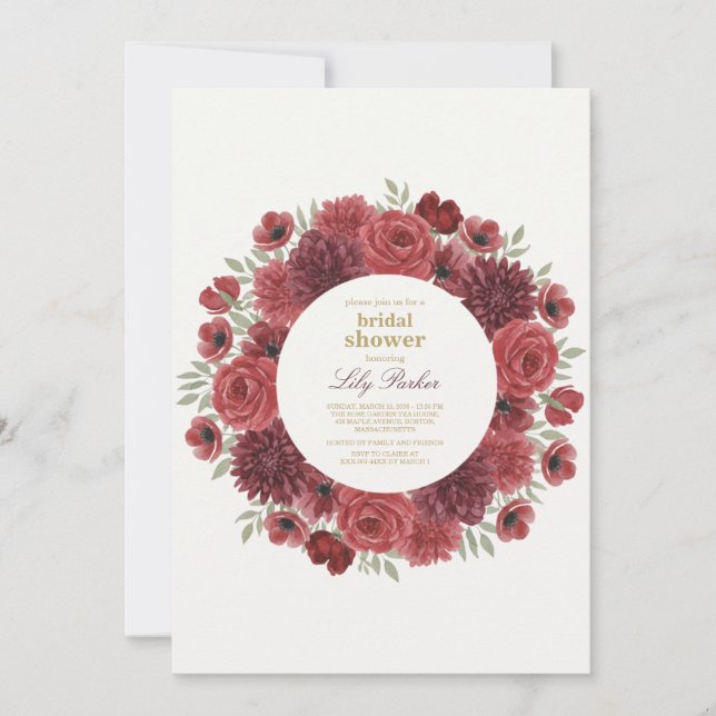 Ruby Red Wild Rose Bridal Shower Invitation (Front)