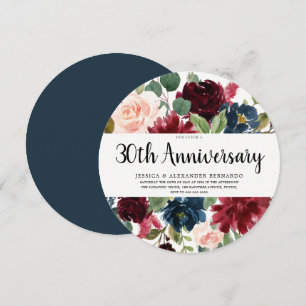 Ruby Red Wine Flowers 30th Wedding Anniversary Invitation