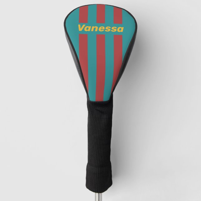 Ruby Reef Pin Stripes with Name Golf Head Cover (Front)