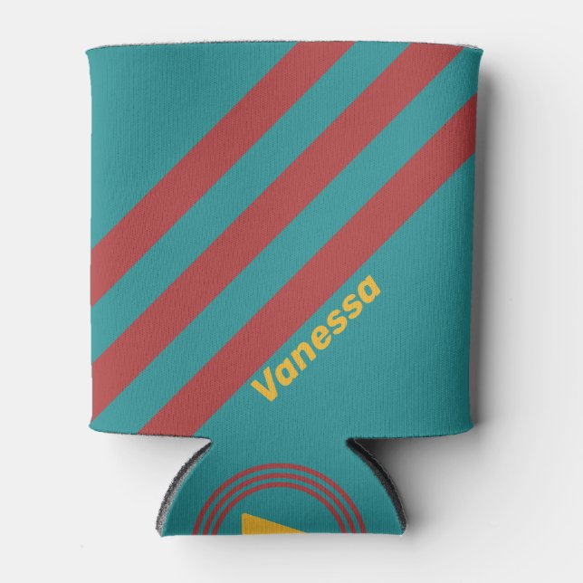 Ruby Reef Stripes with Name Can Cooler (Front)