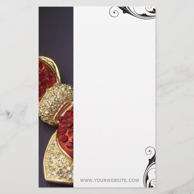 Ruby Rhinestone Bow Stationary Stationery (Front)