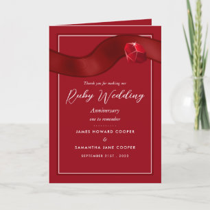 Ruby Ribbon, 40 Year Wedding Anniversary Thank You Card