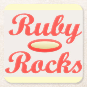 Ruby Rocks design red and mellow cream Square Paper Coaster
