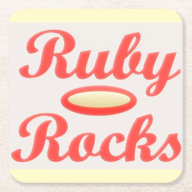 Ruby Rocks design red and mellow cream Square Paper Coaster (Front)