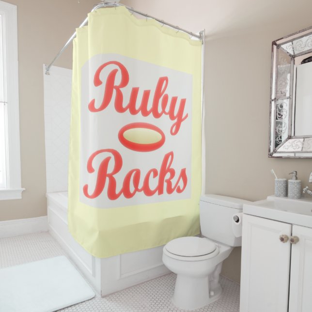 RUBY ROCKS RED AND CREAM  shower curtain (In Situ)