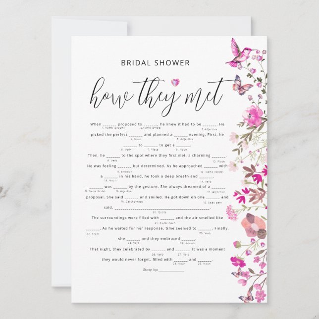 Ruby Rose How They Met Bridal Shower Game (Front)