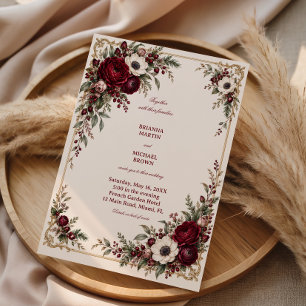 Ruby Roses Within Gilded Corners Invitation