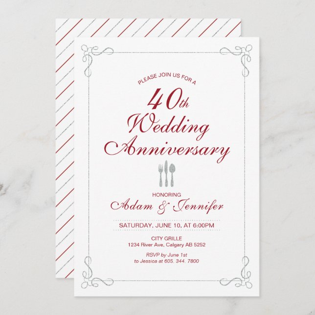 Ruby & Silver 40th Wedding Anniversary Invitation (Front/Back)