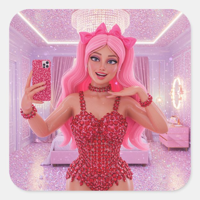 Ruby Sparkle Selfie  Square Sticker (Front)