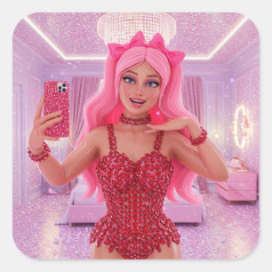 Ruby Sparkle Selfie  Square Sticker