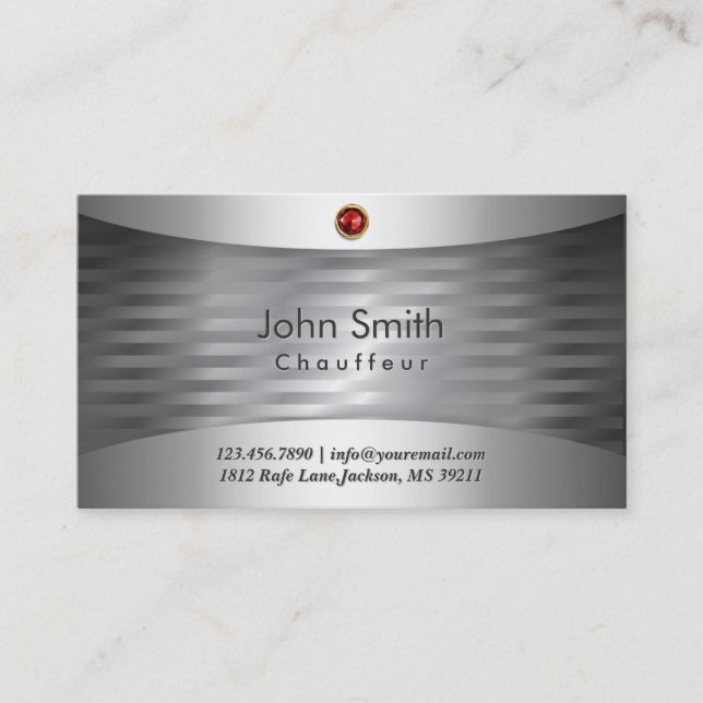 Ruby Stone Steel Chauffeur Business Card (Front)