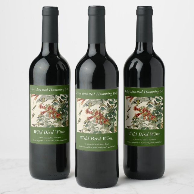 Ruby-throated Humming Bird, Audubon Birds America Wine Label (Bottles)