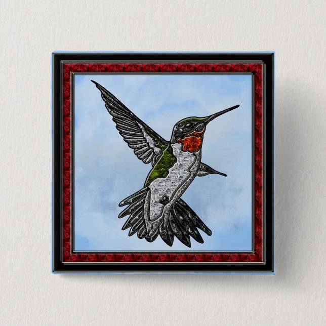 Ruby Throated Hummingbird 15 Cm Square Badge (Front)