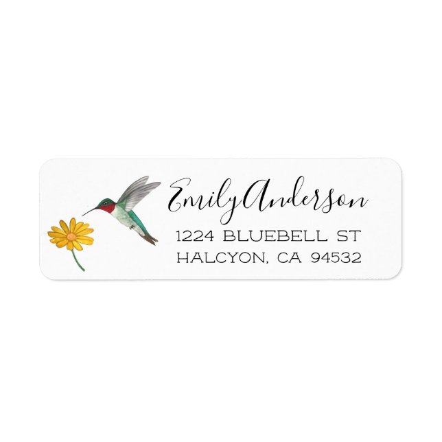 Ruby-throated  Hummingbird and Flower Label Return Address Label (Front)