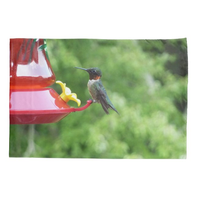 Ruby-Throated Hummingbird Bird Photography Pillowcase (Back)