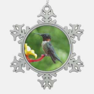 Ruby-Throated Hummingbird Bird Photography Snowflake Pewter Christmas Ornament