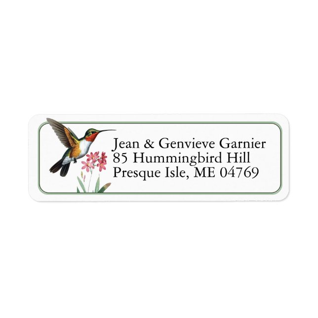 Ruby-throated Hummingbird Bird Return Address  Label (Front)