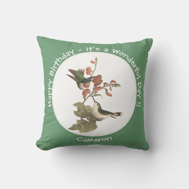 Ruby-throated Hummingbird, Birthday or Other Party Cushion (Front)