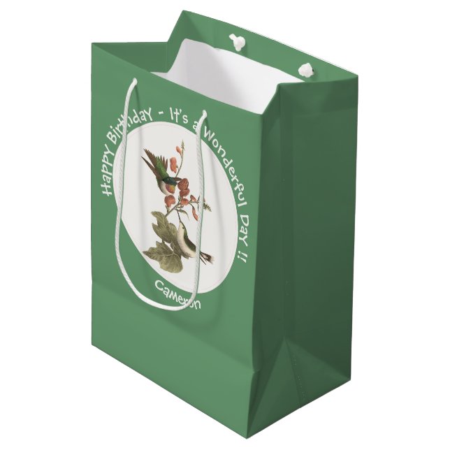 Ruby-throated Hummingbird, Birthday or Other Party Medium Gift Bag (Front Angled)