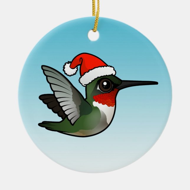 Ruby-throated Hummingbird Christmas Ceramic Ornament (Front)