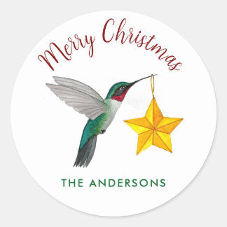 Ruby-throated Hummingbird Christmas Classic Round Sticker