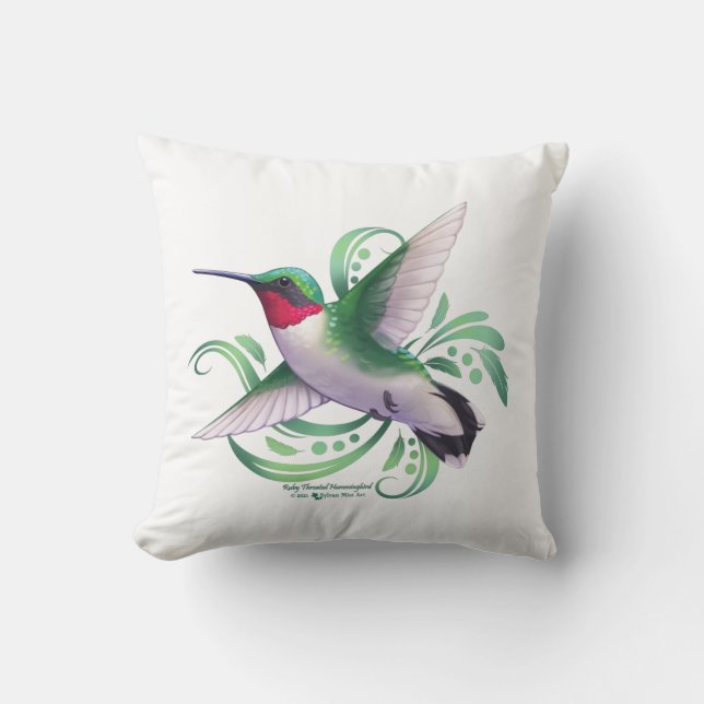 Ruby Throated Hummingbird Cushion (Front)