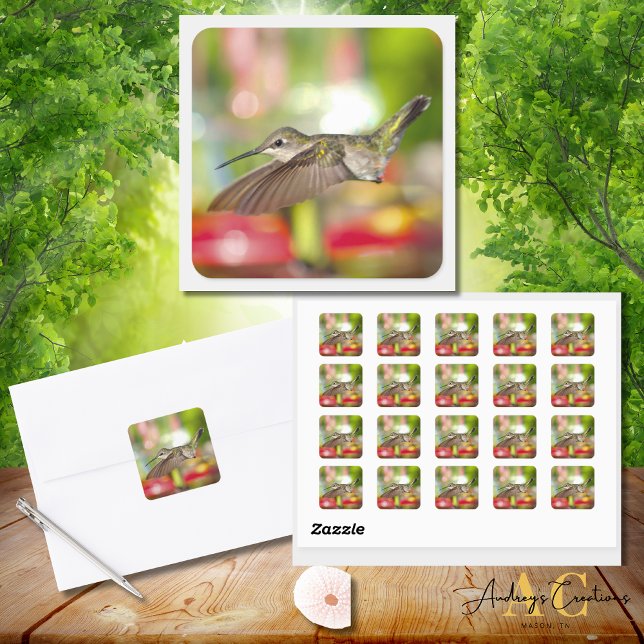 Ruby-Throated Hummingbird Design  #118592 Square Sticker (Creator Uploaded)