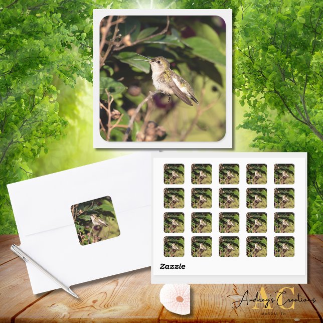 Ruby-Throated Hummingbird Design #6676 Square Sticker (Creator Uploaded)
