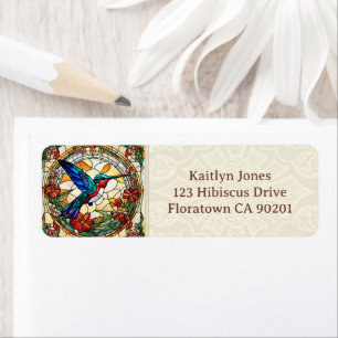 Ruby Throated Hummingbird Faux Stained Glass Return Address Label