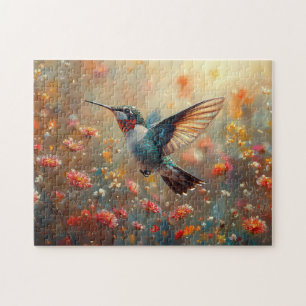 Ruby-Throated Hummingbird Floral Jigsaw Puzzle