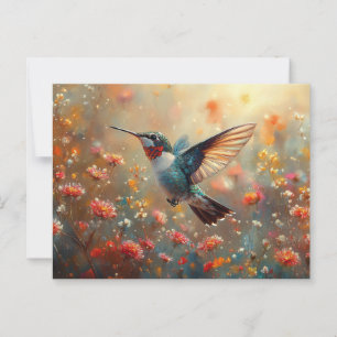 Ruby-Throated Hummingbird Floral Postcard