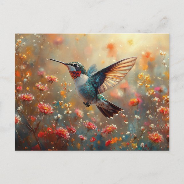 Ruby-Throated Hummingbird Floral Postcard (Front)