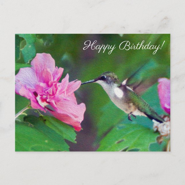 Ruby Throated Hummingbird Happy Birthday Postcard (Front)