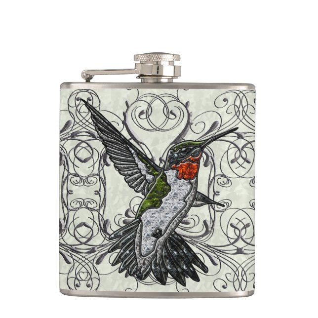 Ruby Throated Hummingbird Hip Flask (Front)