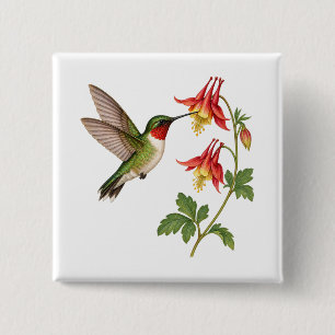Ruby Throated Hummingbird in a Flower Garden 15 Cm Square Badge