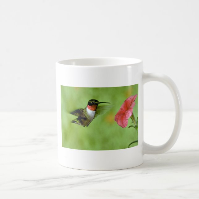 Ruby-throated Hummingbird (male) with petunia Coffee Mug (Right)