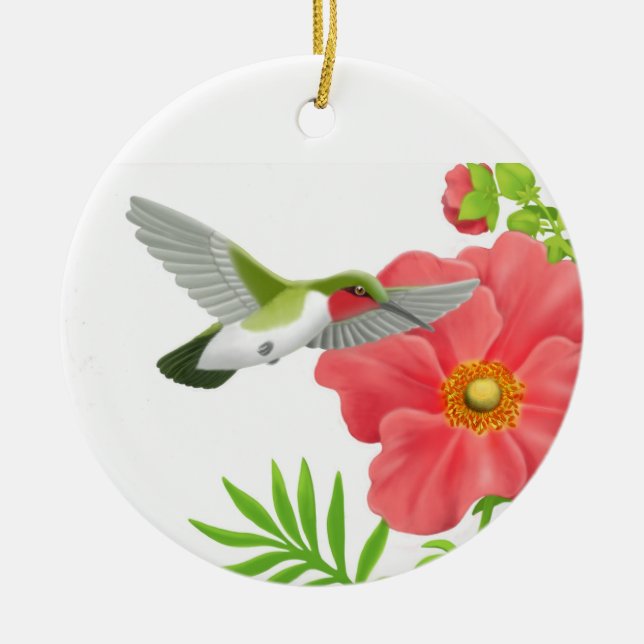 Ruby Throated Hummingbird Ornament (Front)