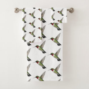 Ruby Throated Hummingbird Pattern Bath Towel Set